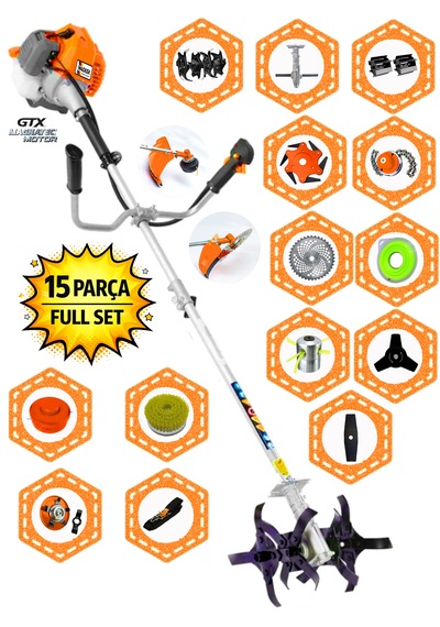 Prowackers German Zyrox-815 Seri Yan Tip Tırpan+ Akrobat Çapalama + Toprak Eşeleme 15 Parça Arazi Seti