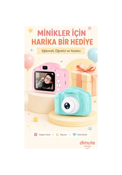 Renkli Çocuk Kamerası Taşınabilir Mini Dijital Fotoğraf Makinesi Hediyelik Çocuk Kamerası Mavi - 744100309