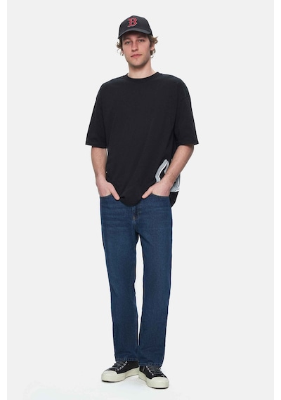 Ucla Roscoe Siyah Bisiklet Yaka Baskılı Oversize Erkek Tshirt Siyah