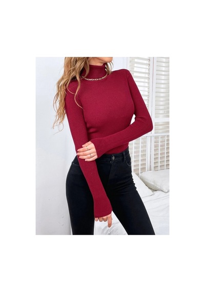 Hanclo Kadın Fitilli Balıkçı Yaka Slim Fit Triko Kazak Bordo