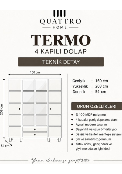 Termo 4 Kapaklı Dolap Meşe