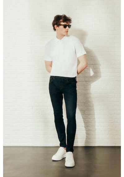 AC&Co / Altınyıldız Classics Ekstra Slim Fit Dar Kesim Pamuklu Riss Erkek Jean Kot Pantolon Koyu Lacivert