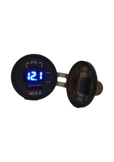 12v 24v Dc Usb Qc3.0 Type-c Pd Şarj Port Voltmetreli Anahtarlı Yuvarlak