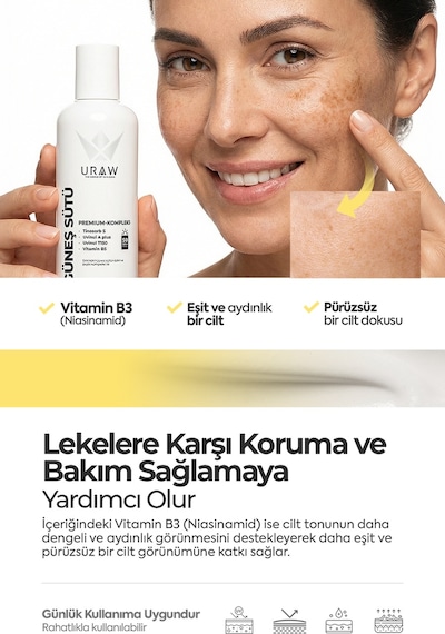 Uraw Gözenek Sıkılaştırıcı ve Leke Karşıtı Pdrn+ İçerikli Güneş Sütü Sprey SPF50+ 125 ML