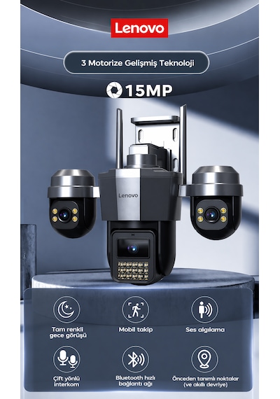 3 Motorize Kameralı 15mp Wifi Aov Sürekli Kayıt Özellikli Ultra Renkli Gece Görüşlü Güvenlik Kamerası