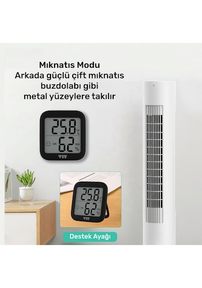 Vıt İç Mekan Dijital Isı Ve Nem Ölçer Siyah Termometre Bvt17