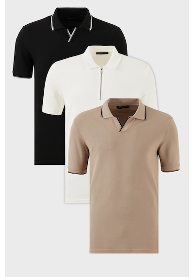 Buratti Pamuklu Regular Fit 3'Lü Paket Erkek Polo Yaka T Shirt 590296415S3 Vizon-Beyaz-Siyah