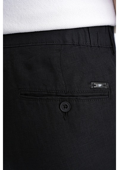 Oversize Kalıp Yan Cep Beli Lastikli Siyah Keten Pantolon P 1216