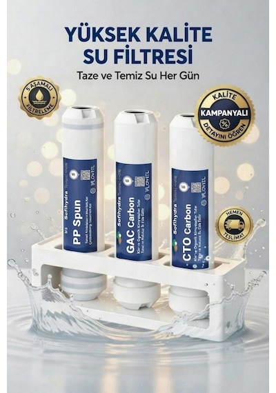 3 Lü Su Arıtma Filtre Seti 10 Inç Pp Sediment + Gac + Cto Karbon Kapalı Kasa Uyumlu