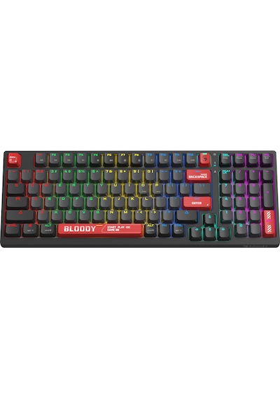 Bloody WS98 Siyah Q Türkçe 2.4G + Bluetooth Kablosuz RGB Hot Swapple Mekanik Klavye-Red Plus Switch