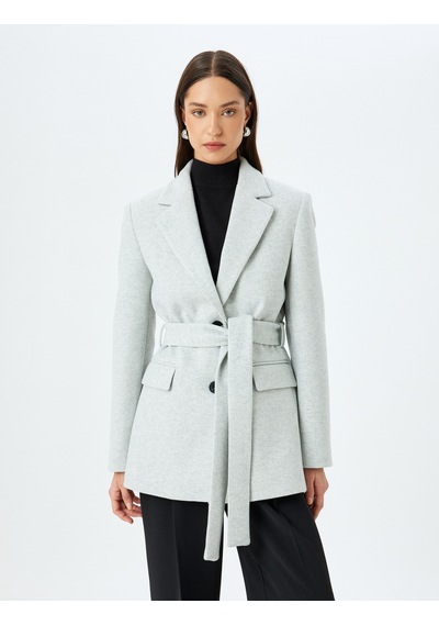 Koton Kruvaze Kuşak Detaylı Kaşe Blazer Ceket Gri 5wak20049ew Gri