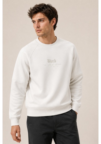 Redline Black Yeni Sezon Erkek Kışlık Regular Fit Sweatshirt Pamuklu Beyaz