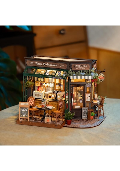 Rolife Dg167 İçkili Restoran Tipsy Restaurant Dıy Minyatür Maket Model Seti Mini Dollhouse 3d Model Kit Detaylı Dekoratif Hobi Seti 3d Puzzle Tiny House