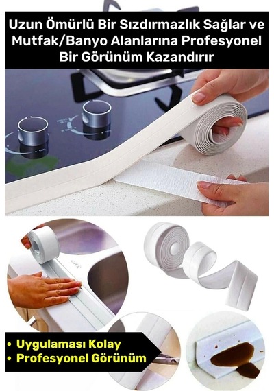 Premium Lavabo Küvet Pvc Su Geçirmez Sızdırmaz Dayanıklı Yağ Kenar Küf Önleyici 3.2m İzolasyon Bant