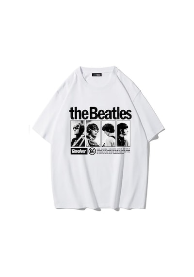 Brz Collectıon Brz Collection Unisex Oversize Revolver The Beatles T-shirt Beyaz