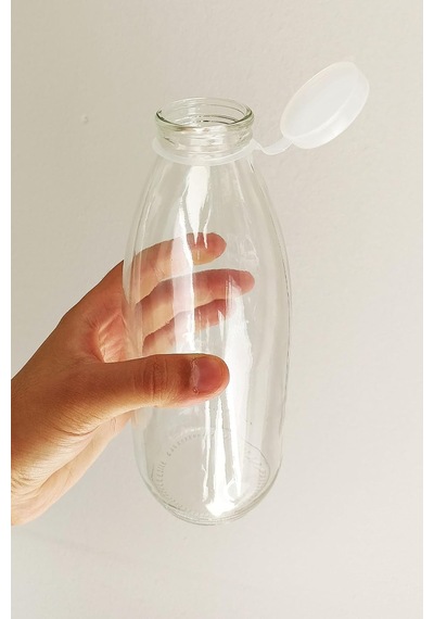 1000 Ml Şeffaf Sürahi Süt, Ayran, Su, Limonata, Meşrubat Şişesi 1000 Cc Askılı Kapaklı Cam Şişe 2 Adet 2, Şeffaf Askılı Kapak, 1000