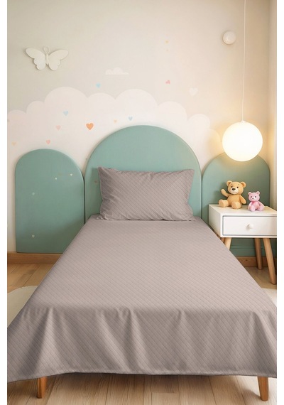 Gri Minimal Genç Odası Tek Kişilik Pike Takımı - Bej Modern 160x220 Cm Kapitone Yatak Örtüsü Sabahçı Saman Nüansı