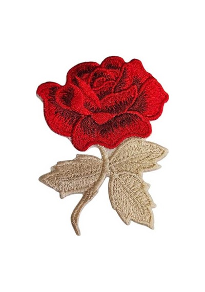 Ütü Ile Yapışan Arma - Patch - Kırmızı Tek Gül Bej Yaprak Modeli En:6.5cm Boy:9cm 1 Adet - 691931313