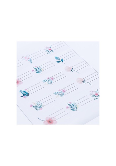Sticker, Karışık Çiçekler İsimlik, Okul Etiketi, 4.7x3 Cm, 150 Adet 20 Sayfa Tek Ebat Altın - Siyah