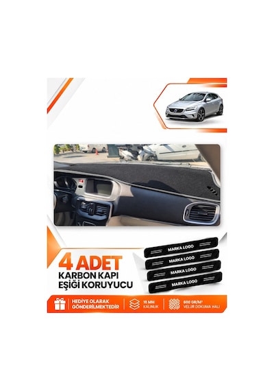 Volvo V40 2012-2019 Uyumlu Ön Göğüs Torpido Koruma Kılıfı Halısı Koruyucu - Siyah Gri