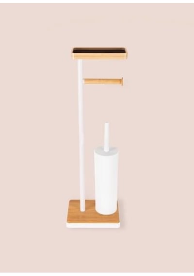 The Mia Bambu Tepsili Ve Fırçalı Tuvalet Kağıdı Standı Beyaz Glv0760 Beyaz
