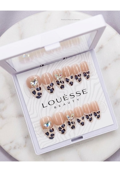 Louésse Wild Heart Takma Tırnak 12 Li Leopar Desenli Taşlı Nail Set