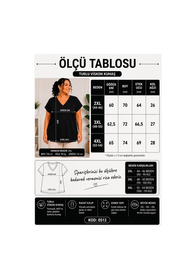 Gülmina Moda Geniş V Yaka Büyük Beden Rahat Kesim Kısa Kol Bluz - Siyah