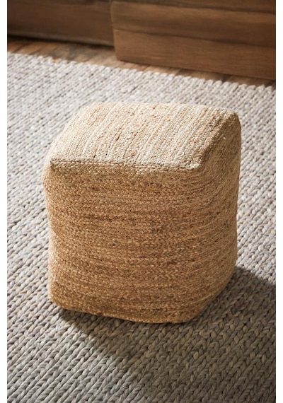 Digithome Dekoratif Kare Naturel Hasır Jüt Puf 40x40 -12080 Kahverengi