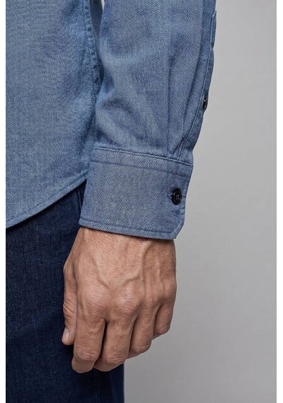 Bisse Regular Fit Pamuk Cepsiz İndigo Uzun Paşa Yaka Gömlek Gmmlj252027 D66 Indigo
