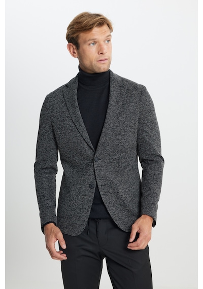 AC&Co / Altınyıldız Classics Erkek Sıyah Slim Fit Dar Kesim Mono Yaka Armürlü Torba Cepli Ceket Siyah