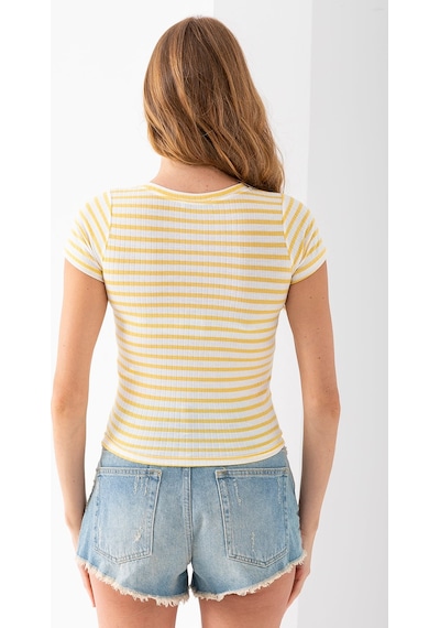 Giysa Kadın Bisiklet Yaka Çizgili Basic Body Sarı - 25509 Sarı