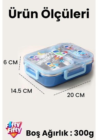 Vagonlife Bento 600ml Tek Katlı 2 Bölmeli Paslanmaz Çelik Sefer Tası - Yeşil Çok Renkli