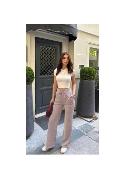 Thiff Gymwear Yandan Cepli Beli Bağcıklı Su Yolu Kadın Çizgili Pantolon Bordo