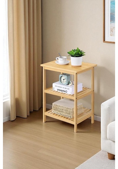 Digithome Bambu 3 Raflı Komodin Yan Sehpa Şifonyer Düzenleyici Orta Sehpa Db-0024 Kahverengi