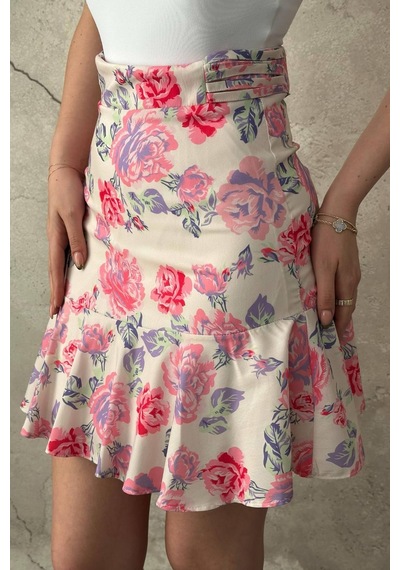Alemdarshop Pembe Çiçekli Etek
