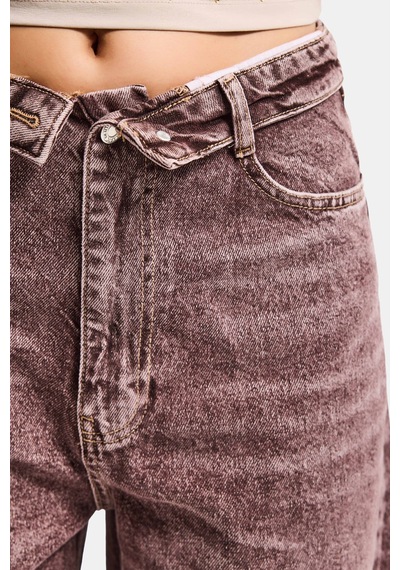 Itsbasic Kadın Koyu Kot 4s6-157 Straight Fit Kemer Detaylı Özel Tasarım Denim Jean