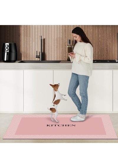 Dijital Kaymaz Yıkanabilir Mutfak Banyo Salon Paspas Halısı Trend Al4025 Pembe