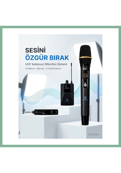 Bşkvirgo Uhf Kablosuz Mikrofon Seti El Yaka Ve Boyun Mikrofonlu 6.5mm Alıcılı 3.5mm Çeviricili Profesyonel Bsk2026