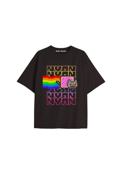 Kalic Studio Nyan Nyan Cat Oversize Unisex T-shirt Siyah Çok Renkli Kalic Studio Nyan Nyan Cat Oversize Unisex T-shirt Siyah Çok Renkli