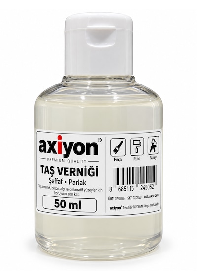 Axiyon Taş Verniği 50 Ml Şeffaf Parlak Su Bazlı Koruyucu Vernik
