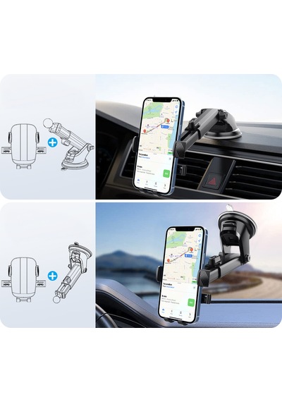 Araç İçi Telefon Tutucu Vantuzlu Teleskopik Kollu Dashboard Ve Cam Uyumlu Ayarlanabilir Telefon Standı