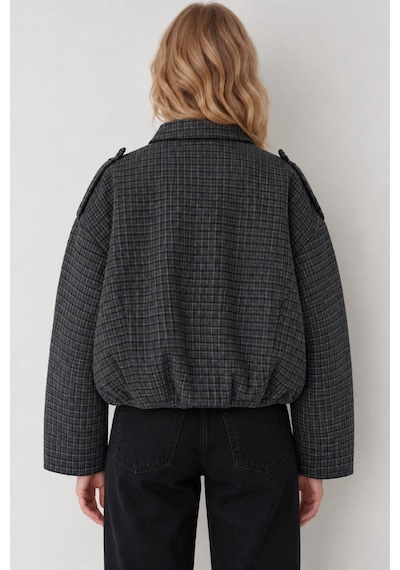 Madmext Antrasit Ekose Desenli Oversize Kadın Bomber Ceket Mg2920