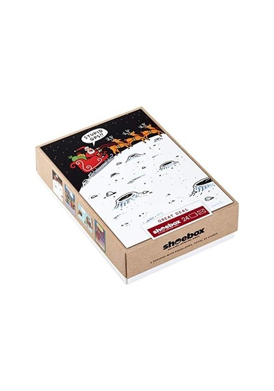 Shoebox Eğlenceli Noel Kartı Çeşitleri, Çizgi Film 4 Tasarım, Zarflı 24 Noel Kartı