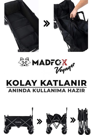 Madfox Voyager Katlanır Çok Amaçlı Yük Taşıma Arabası Vagon Black
