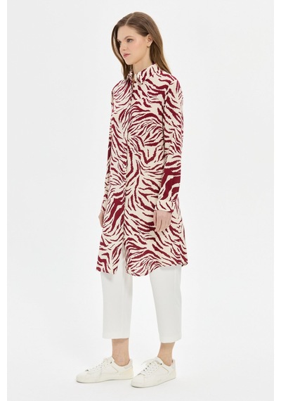 Esswaap Zebra Desenli Tunik Bordo Kırmızı