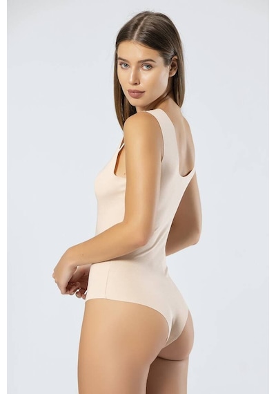 Türen Kadın Lazer Kesim Askılı Pamuklu Çıtçıtlı Body Ten Rengi Xl
