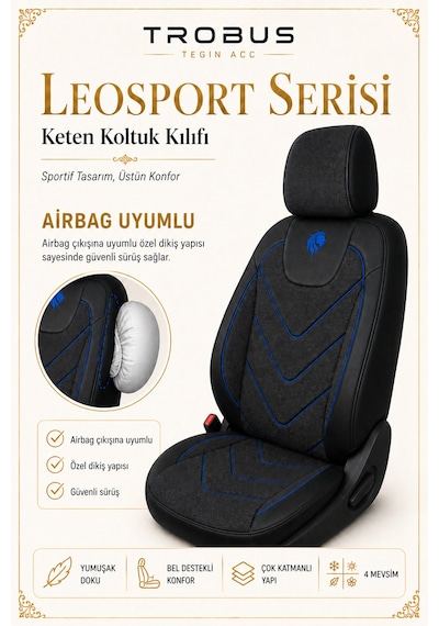 Subaru Impreza 2008 2009 2010 2011 Uyumlu Leosport Serisi Siyah Mavi Oto Koltuk Kılıfı
