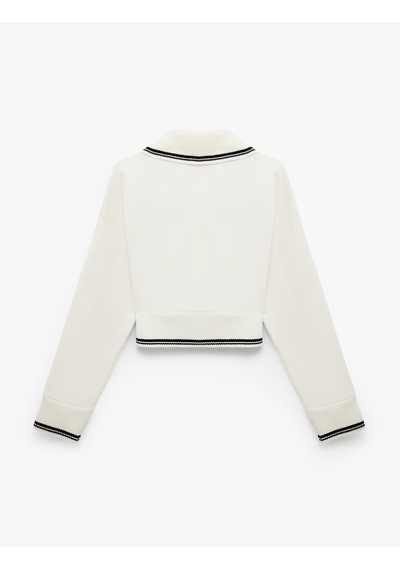 Koton Şardonlu Dik Yaka Biyeli Uzun Kollu Fermuarlı Sweatshirt Ekru 6sal10413ık