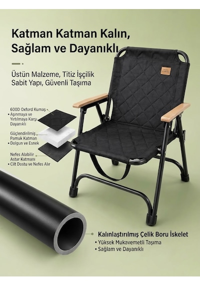 Shufa Katlanır Portatif Kamp Sandalyesi, Piknik, Balıkçılık Ve Plaj İçin Hafif Ve Taşınabilir Outdoor Sandalye Siyah