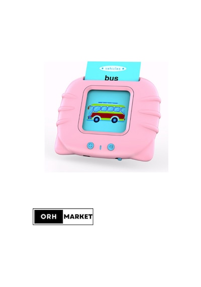 Pembe Renkli Ingilizce Sesli Flash Kart Seti Yırtılmaz Eğitim Kartları, Şeffaf Koruyucu Kılıflı